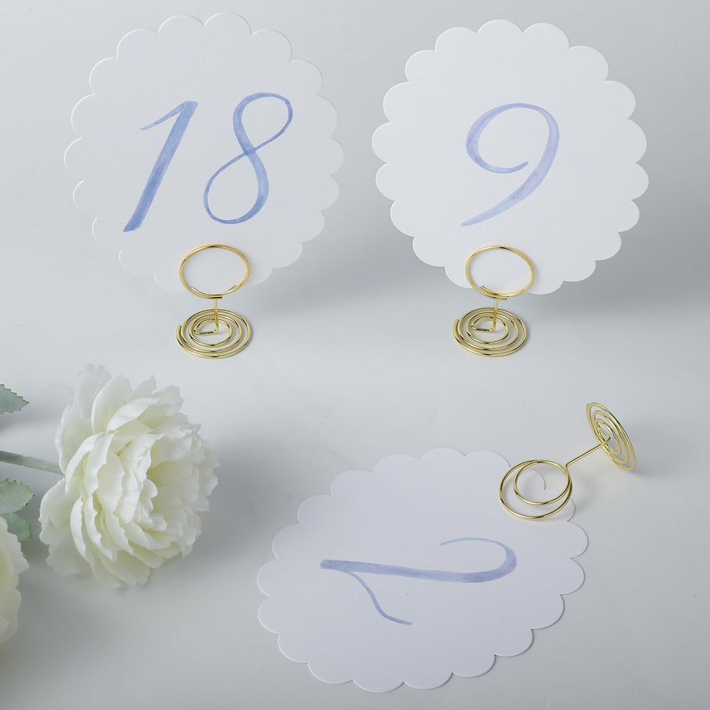 Wedding Table Numbers 1-20 for Wedding Reception with Gold Holders Scalloped Blue