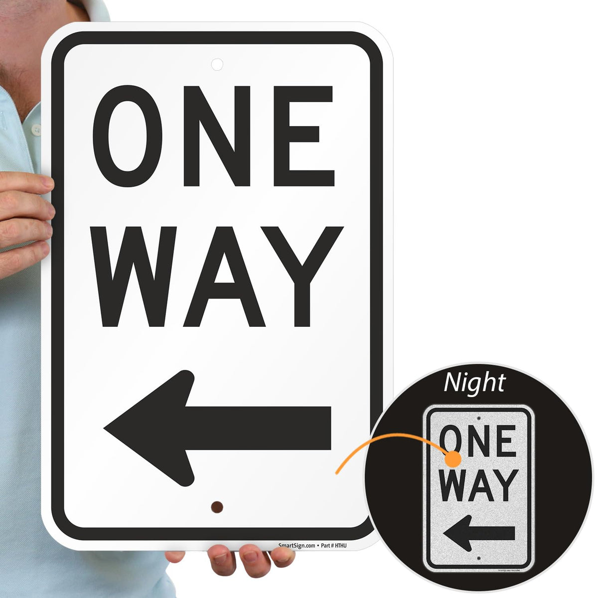 SmartSign One Way Sign with Left Arrow - 12" x 18", 120 mil Aluminum Composite (ACM), Engineer Grade Reflective Material, Black and White, Made in USA 12" x 18" EG ACM - Left Arrow