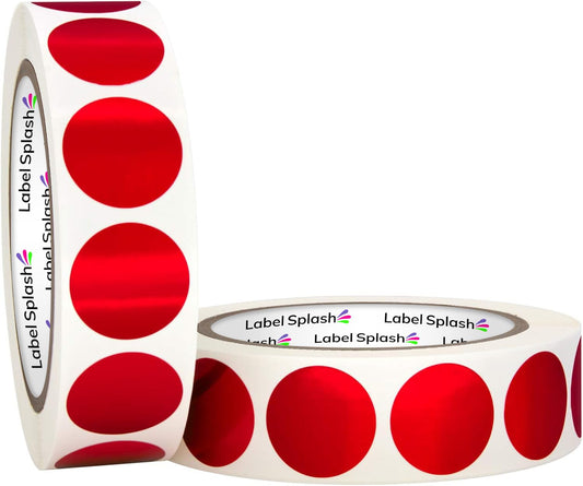 LABELSPLASH 1 Inch Metallic Red Round Color Coding Permanent Adhesive Labels 1000 Stickers per Roll Made in The USA 1” Circle Stickers (2 Roll Pack) Metallic Red (2rolls)