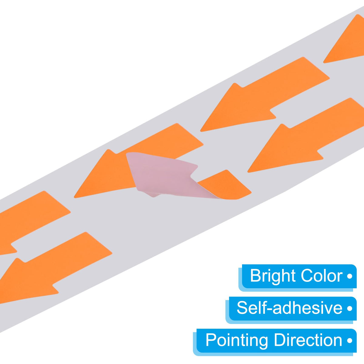 Bright orange PATIKIL Arrow stickers, 1.2x0.6 inches, 1000 pcs, adhesive pipe markers for gas flow direction inspection.