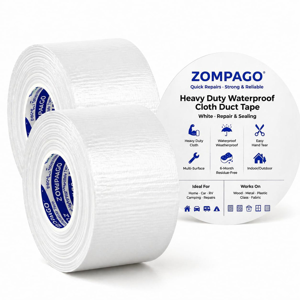 ZOMPAGO Strong Adhesive Cloth Weather Stripping Tape for Sliding Windows and Door Frames - 2Roll,1.8inx33FT,White,Seal Strip for Soundproofing,Dustproof, Waterproof,and Windproof-Durable 2 Roll, 1.8 in x 33 FT, White