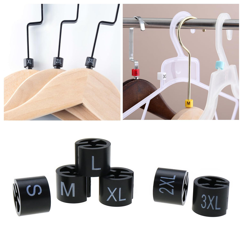 180PCS Round Plastic Hanger Size Marking Button S/M/L/XL/2XL/3XL Black Code Garment Size Marking Tool Suitable for 3-5mm Hanger Rod