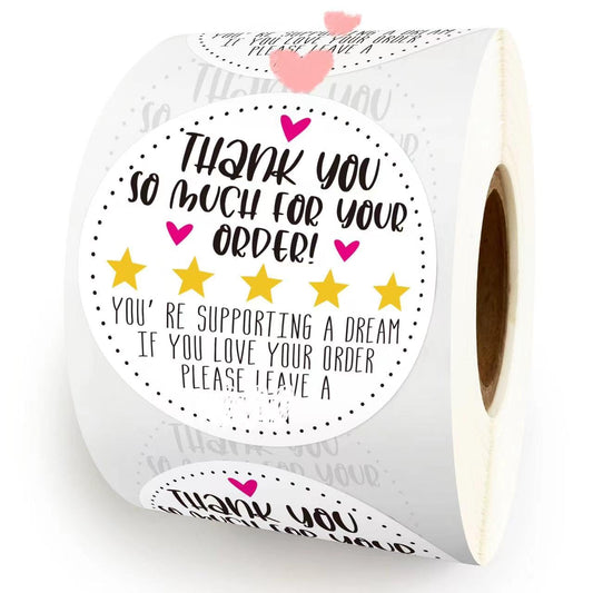 Thank You for Your Order Stickers Roll, Star Review Stickers, Handmade stickers Roll, Please Leave a Review Stickers, Happy Mail Stickers - 500pcs, Round White Round Order Review