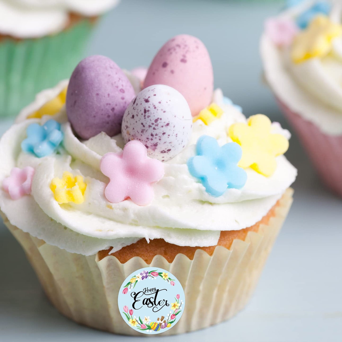 Happy Easter Sticker Rolls, 1.5 Inches 500 PCS Holiday Stickers for Kids and Adults, Round Label Stickers for Goodie Bags, Gift Favors Box, Cards, Beer Bottle, Party Supplies Floral Wreath