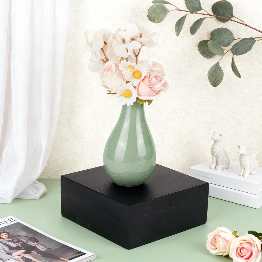 PH PandaHall Pine Wood Display Stand Black Minimalism Jewelry Display Stand Pedestals, Square Risers for Necklace Bracelet Ring Perfume Art Display Sculptures and Miniatures, 4.7x4.7x1.96 inch