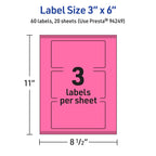 Avery Printable Rectangle Labels, Sure Feed Technology, 3" x 6", Bright Pink Labels, Print-to-The-Edge, Laser/Inkjet Printable, 60 Total, Great for Shipping and Product Merchandising 60 labels