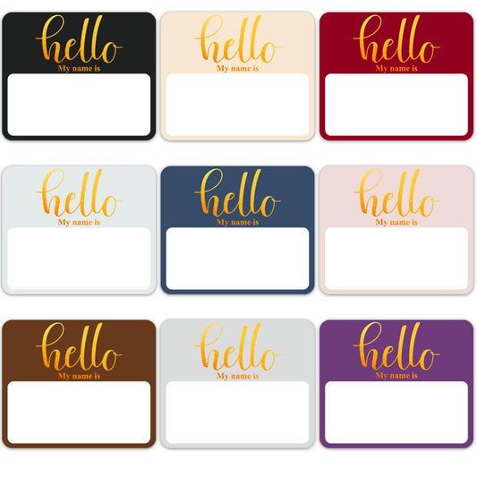 180 PCS Name Tag Stickers, Gold Foil Hello Name Tags Sticker, Large Name Labels, Adhesive Name Tag for Clothes, Name Labels for Business, Party - Office, School, Home, 9 Colors Design, 3 * 2.5 Inch Multicolor
