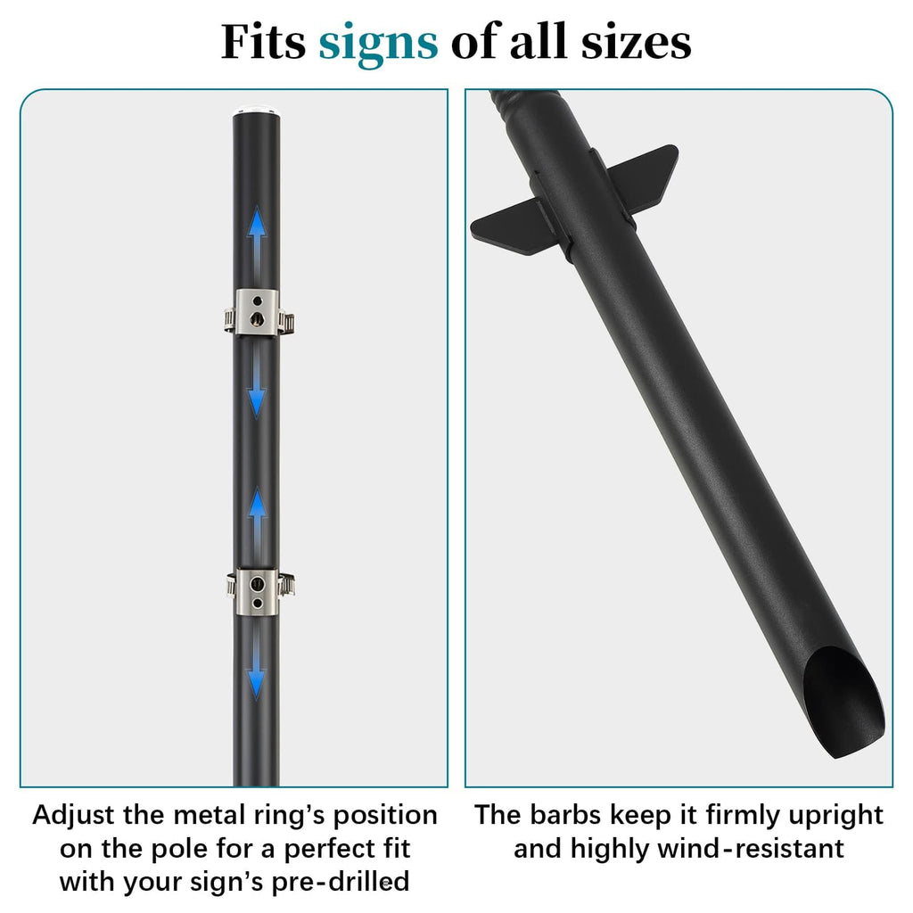 6'6'' Heavy Duty Metal Sign Post, Steel Round Signs Pole with Ground Spike, Adjustable Sign Mounting Brackets, Baked Enamel Finish for Yard, Parking, Traffic Signs(1 Pack, 80'') 78-Inch-Black 1-Pack