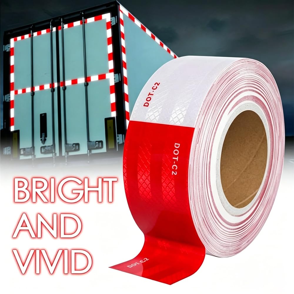 DOT-C2 Reflective Safety Tape 2" x 200' Red/White | High-Visibility, For Vehicles, Trailers, Marine, and Signs, Safety Conspicuity Tape
