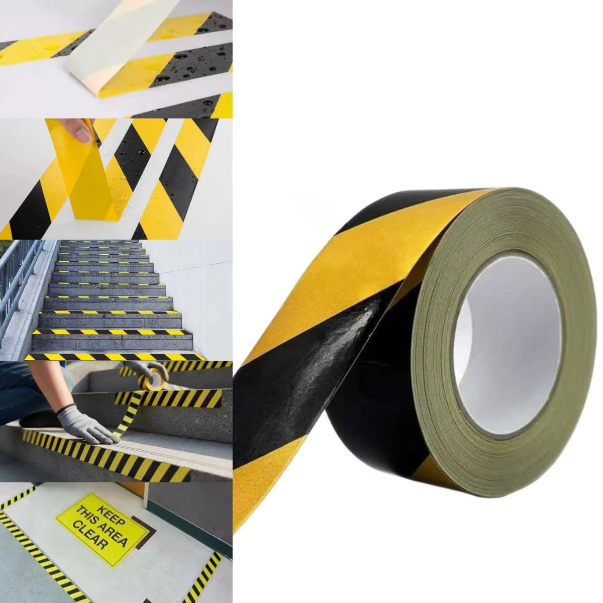 1 Roll 2" x 110ft Black and Yellow Hazard Warning Safety Tape for Floor Marking, Suitable for Marking Walls, Floors, Pipes, and Equipment, High-Tack Wear-Resistant