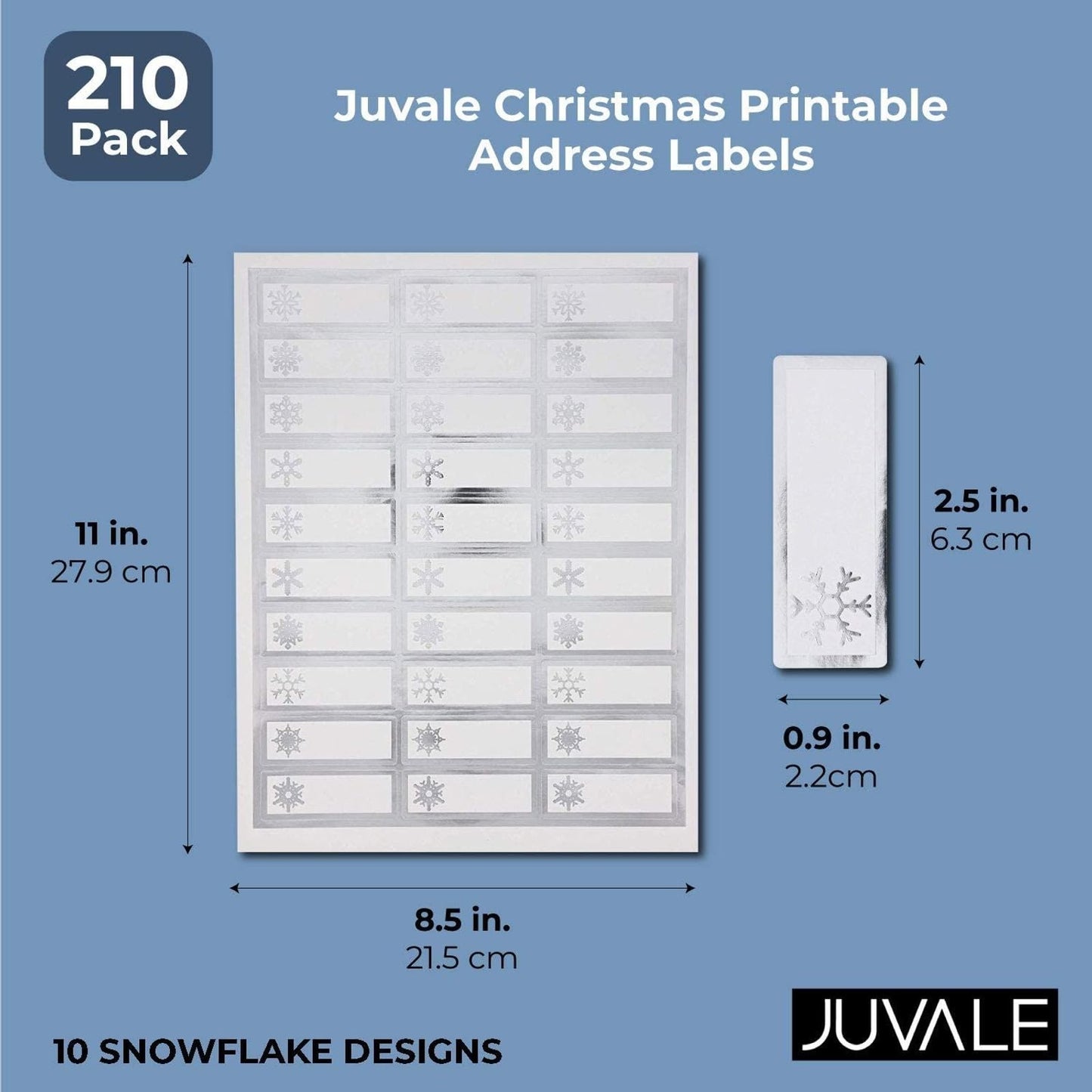 Juvale 210 Christmas Printable Address Labels, Festive Stickers for Holiday Cards, Presents Wrapping, Silver Foil, 2.5 x 0.9 Inches, Personalized Address Labels