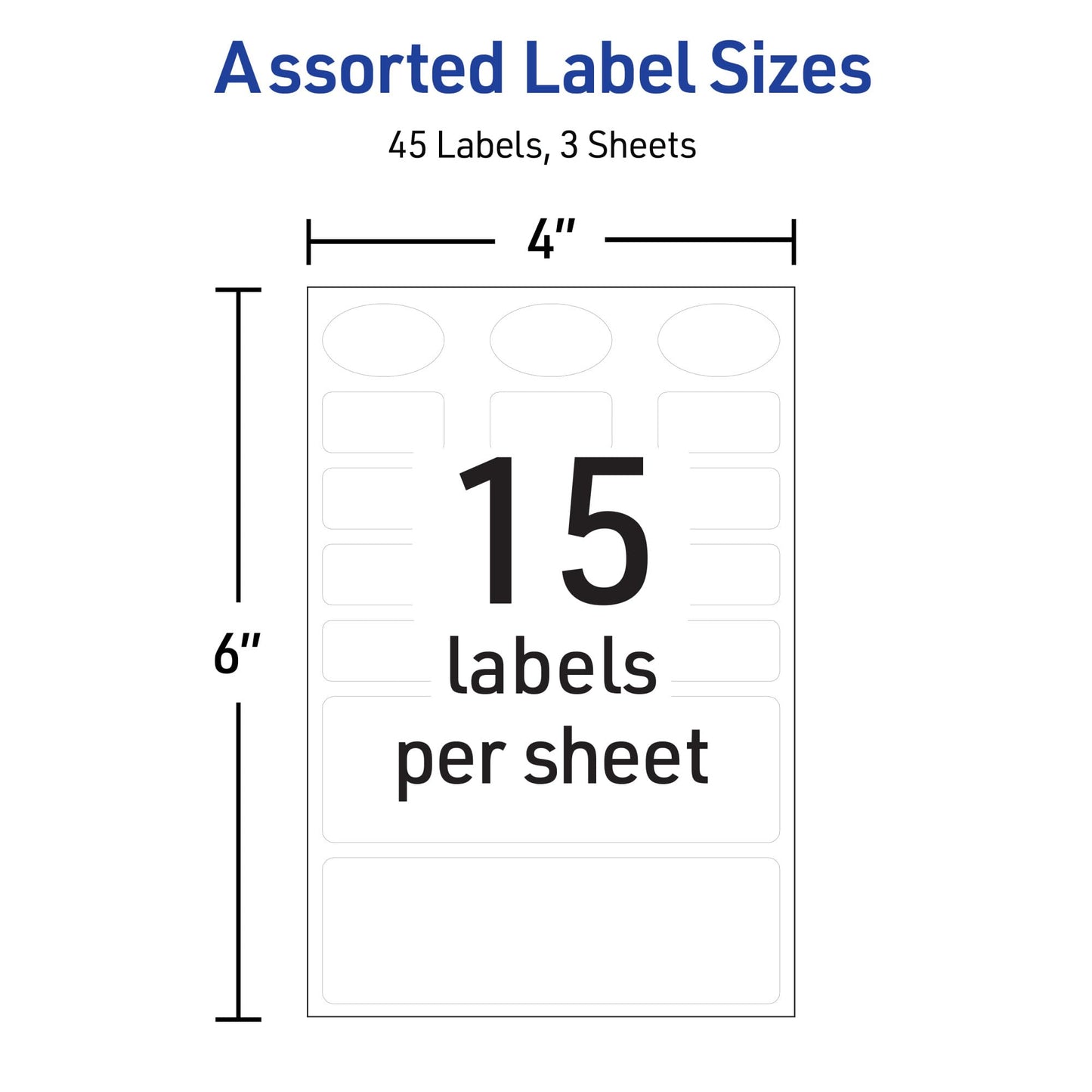Avery No-Iron Fabric Labels, Assorted Shapes and Sizes, Washer and Dryer-Safe Waterproof Labels, Non-Printable, 45 Blank Labels Total (40700) 45 labels