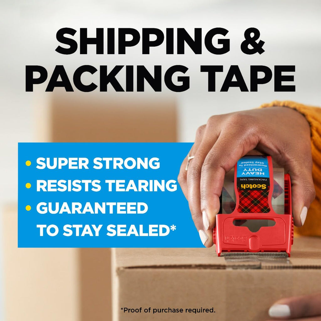 Scotch Heavy Duty Shipping Packing Tape, Clear, Packing Tape for Moving Boxes and Packaging Supplies, 1.88 in. x 22.2 yd., 2 Roll Dispensers, Moving Supplies 2 Rolls