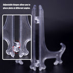 10pcs Clear Plastic Plate Holders, Foldable Adjustable Display Stand for Plates Picture Frames Dinnerware, with Support Stable Hook (17.5cm) 17.5cm