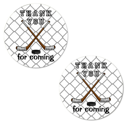 40 Thank You Hockey Labels, 2 Inch Big Round Glossy Stickers, Great Stickers for Birthday Party, Baby Shower, Wedding, Graduation, or Any Family Sports Event Decorations, Made in USA