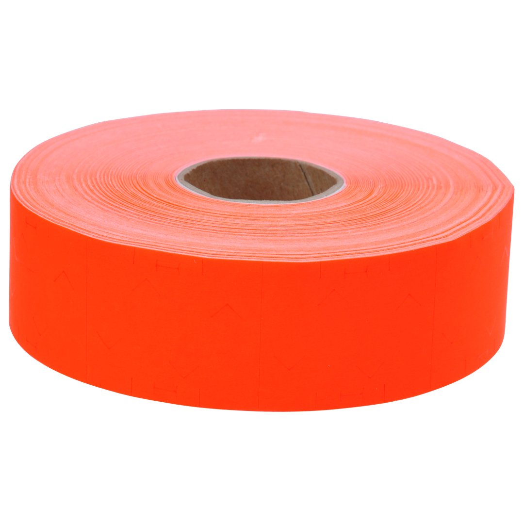 Fluorescent Red Pricing Labels to fit Monarch® 1151®, 1152®, 1153®, 1175®, 1176®, and 1177® Pricers. 6 Rolls with 1 Free Ink Roller.