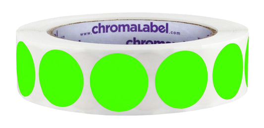 ChromaLabel Fluorescent Green High Visibility Round Dots, Bright & Permanent, Ideal for Inventory & Retail Applications, Easy to Write on Matte Finish, 1" Diameter, Countless Uses, Made in USA 1"