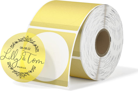 MUNBYN 2 Inch (50.8X 50.8mm) Gold Transparent Thermal Labels, Round Fine Glitter Printable Thermal Stickers for Small Businesses, 500 Labels/1 Roll 2"