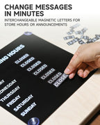 Magnetic Business Hours Sign, Changeable Store Hours Board for Glass Door Black 10.24 x 10.24 " Full Sign Set