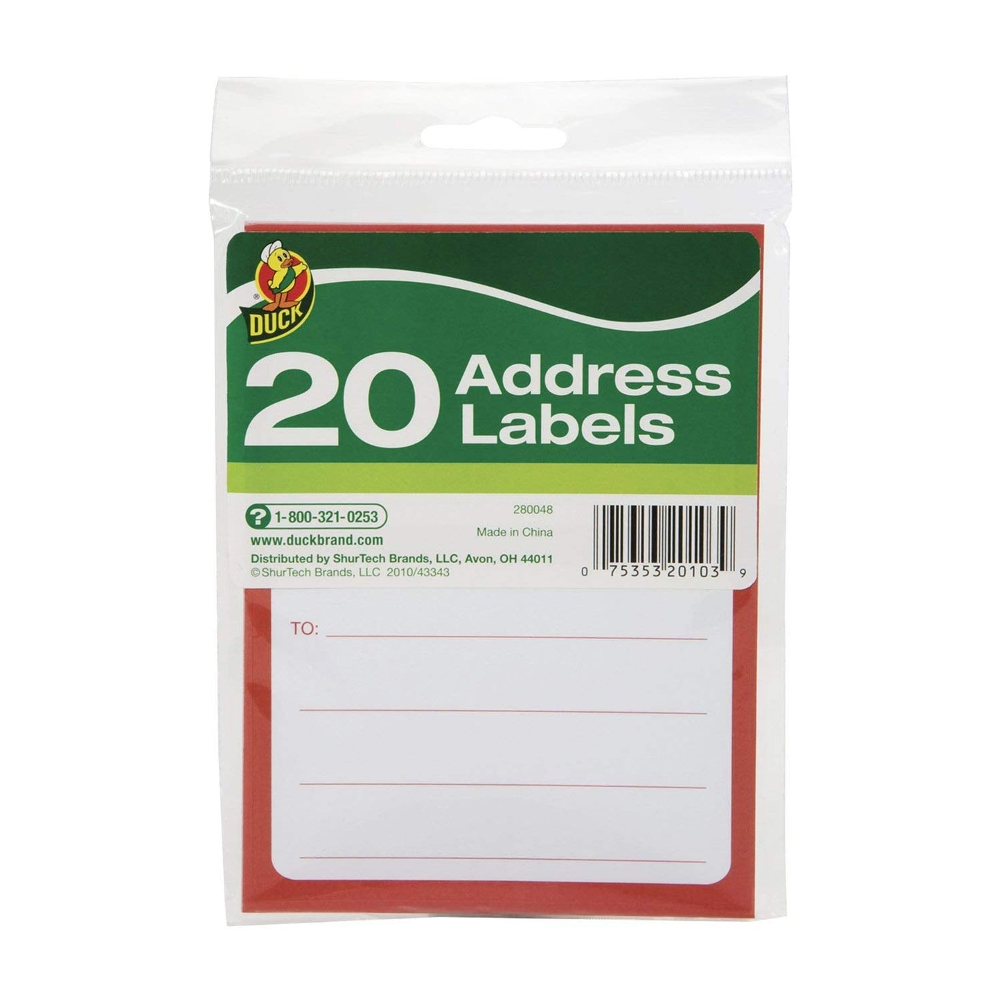 Duck Brand to/from Pressure-Sensitive Address Mailing Labels, 20 Label Pack (280048) - 3 Pack