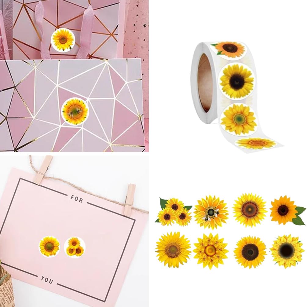 Cute Small Sunflower Stickers Roll with 8 Different Patterns, Self-Adhesive Sunflower Flowers Theme Decorative Label Stickers for Envelopes Decorations Party Laptop Gift Wrapping(Yellow, 500 Packs)