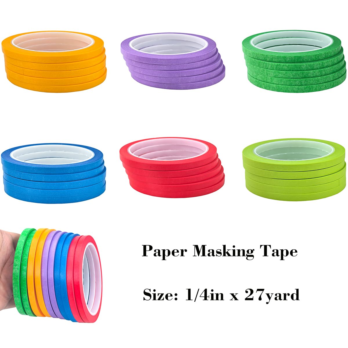 JINBING Washi Paper Masking Tape Art Tape for DIY Nail Arts Drawing Pattern Making 1/4 Inch x 27 Yard (Apple Green) Apple green