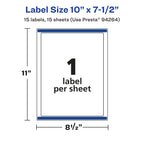 Avery Matte White Removable Rectangle Labels, Sure Feed Technology, 10" x 7.5", 15 Removable Labels, Laser/Inkjet Printable 15 labels