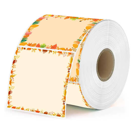 Autumn Maple Leaves & Pumpkins Mushrooms Sticker Printer Labels - Thermal, Color Coding, Address 500 Pcs/Roll (Square) Square