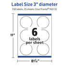 Avery TrueBlock Matte White Round Labels, Sure Feed Technology, 3" Diameter, 150 Matte White Labels, Print-to-The-Edge, Laser/Inkjet Printable, Great for Packaging and Product Merchandising 150 labels