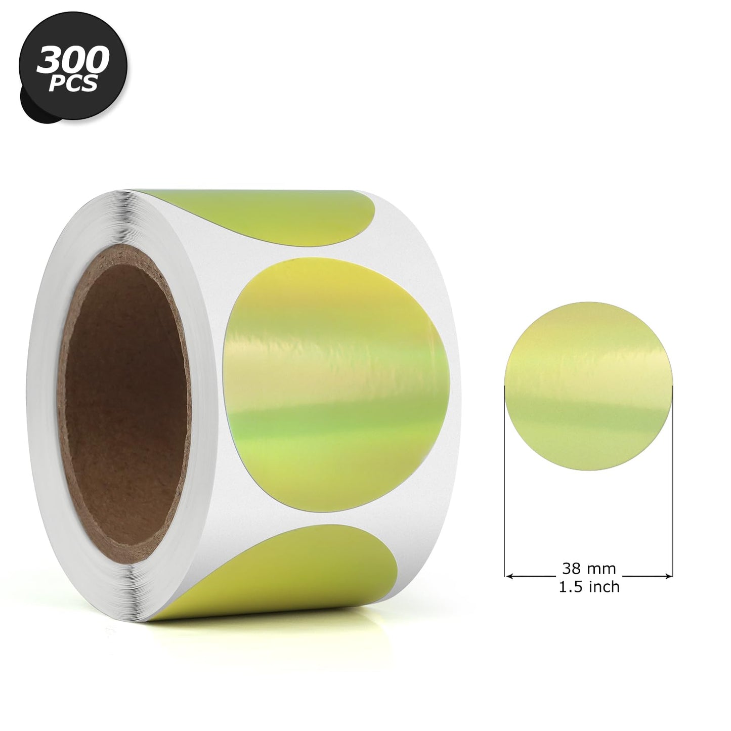 Gold Circle Thermal Labels Vinyl 1.5 Inch Self-Adhesive Round Glitter Stickers Roll Waterproof Printer Decals Name Tag for QR Code DIY Office Address 200 PCS 1.5 Inch Round Holographic Gold