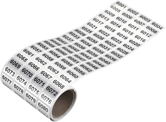 PENCK 6001 to 7000 Number Label Stickers Black Inventory Numbering Small Consecutive Number Sticker for Office Warehouse Classification Storage