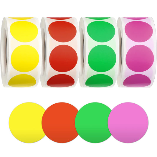 2000 Pieces 1 Inch Dot Stickers Circle Round Removable Dots Label Rolls Label Sticker for Office, Inventory Labeling(Red, Pink, Yellow, Green) Red, Pink, Yellow, Green