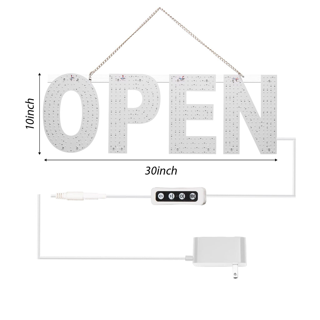 LED Open Sign for Business, 30"x10" Dimmable Brightness Large Electric Light Up Sign, Hanging Installation for Store Restaurant Office Bar Hotel Salon (white) Warm&White(30"x10")