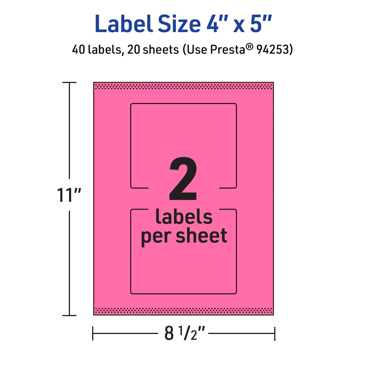 Avery Printable Rectangle Labels, Sure Feed Technology, 4" x 5", Bright Pink Labels, Print-to-The-Edge, Laser/Inkjet Printable, 40 Total, Great for Shipping and Packaging 40 labels