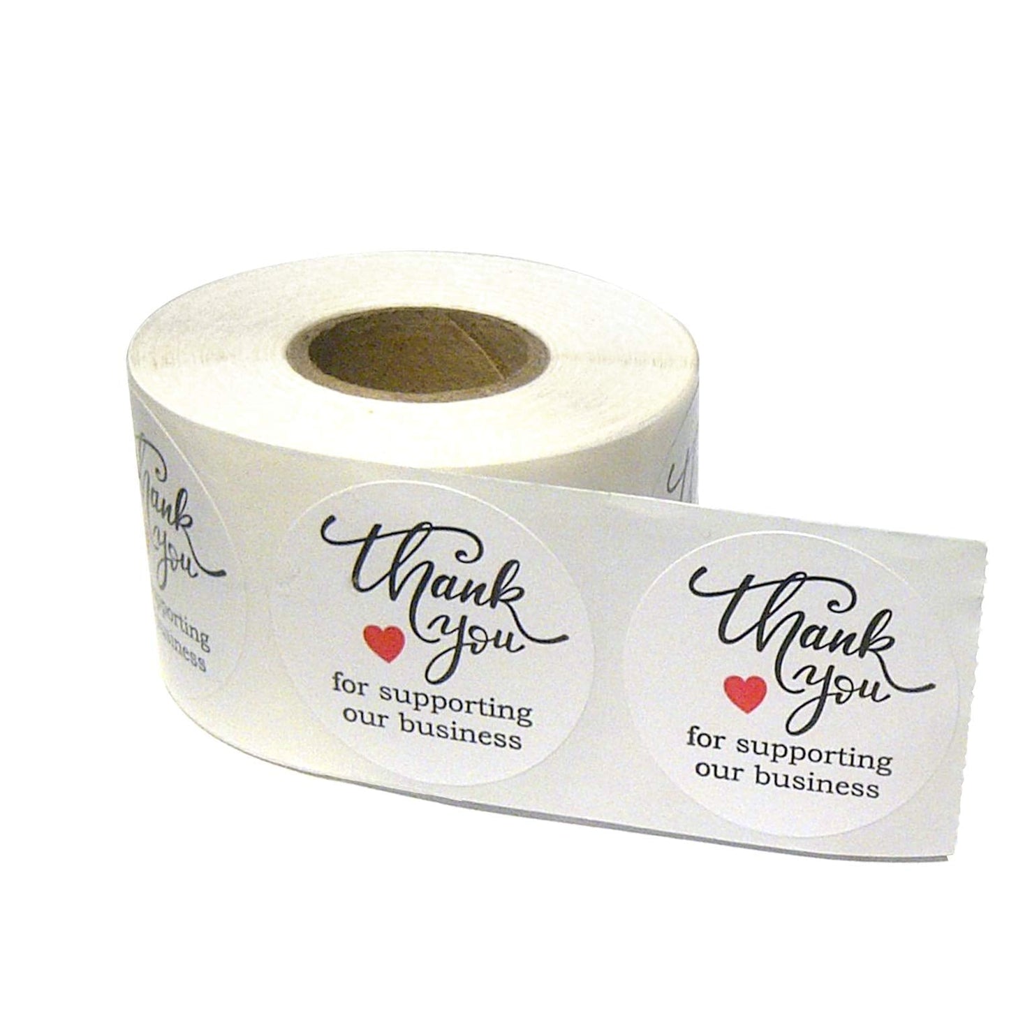 NextDayLabels - Pack of 500 “Thank You for Supporting Our Business” Stickers. 1.5 inch Round. Printed in Black/Red Ink on White Gloss Paper.
