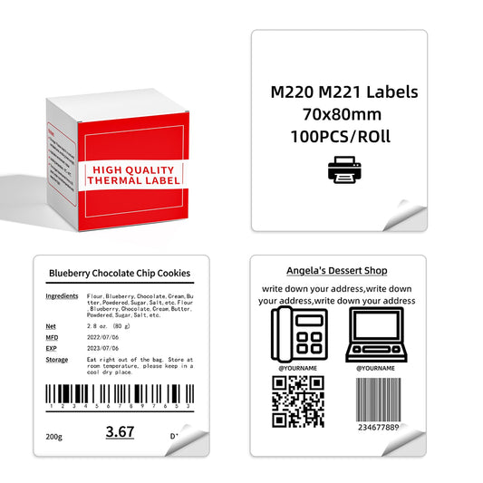 M220 M221 Labels 3Inch Square Series, 2.75"x3.14"(70x80mm) Compatible with Phomemo M221/M220 Label Maker, for Ingredient Label,Business,Address,Photo, 100Labels/Roll 2.75"x3.14" Rectangle
