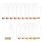 15 Pack Acrylic Sign with Wooden Stands, Arch Table Numbers 3.7x6 Inch Clear Blank Arced Sheets for DIY Wedding Centerpiece Party Decor