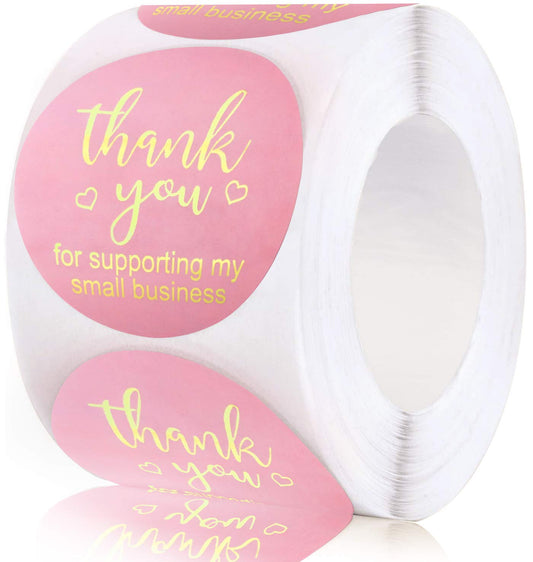 2.0in Thank You Stickers,Roll of 500 Thank You for Supporting My Small Business Sticker Labels,Adhesive Thank You Round Label Stickers for Gift Packaging,Greeting Card,Bouquet,Mailer&Retail Bag,Pink 2in Pink