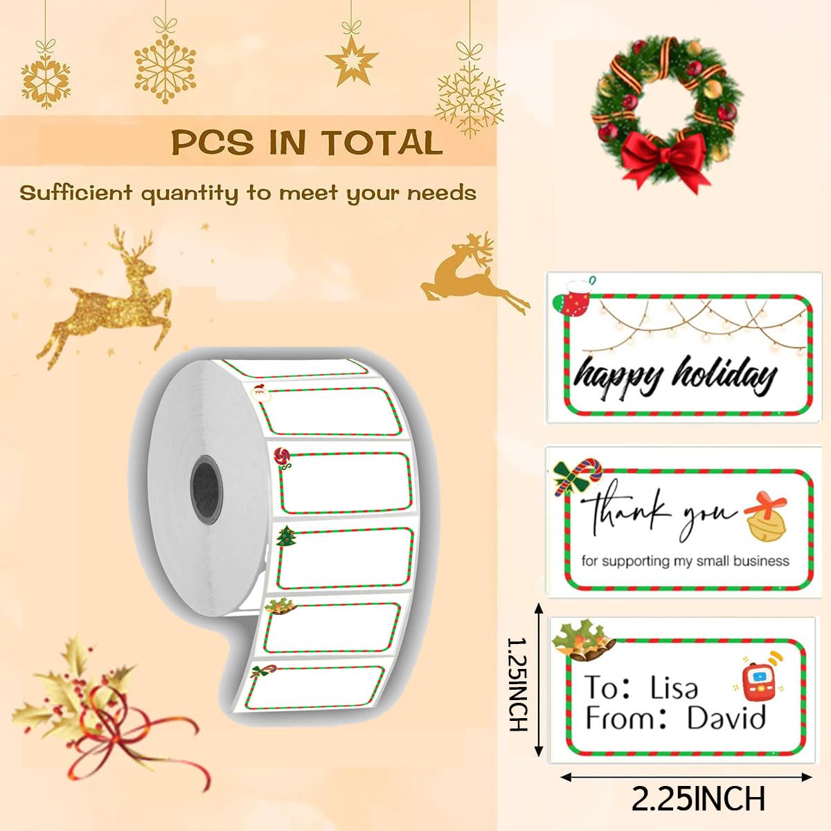 Christmas Themed Direct Thermal Labels Color Coding Dot Labels for Thermal Label Printer for Seal Decal,Handmade Goods,Greeting Card(500 Pieces) (2.25×1.25)