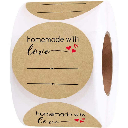 500 Pcs Jar Labels Stickers Homemade with Love with Lines Writable Self-Adhesive Stickers Labels for Storage Bin Food Container Cosmetic Oil Spice Bottle Canning Crafts Organizing Gift Price Tags