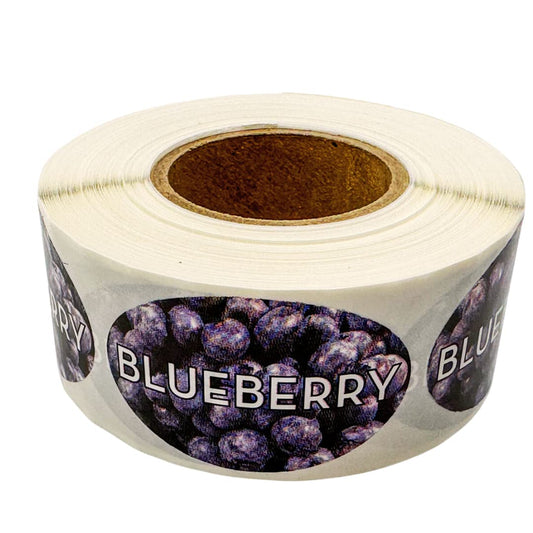 Blueberry Flavor Label - Grocery Store, Bakery, Farmer's Market Food Labels 1.25 x 2 Inch Oval Shape 500 Total Adhesive Stickers Blueberry