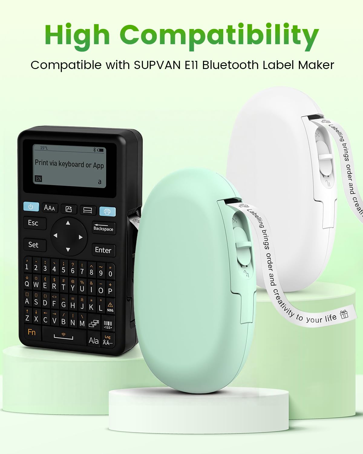 6 Rolls Continuous Laminated Thermal Label Tape Refill Compatible with SUPVAN E10 & E11 Label Maker Tape,Black on White, 0.59in × 19.7ft (15mm × 6m), Self-Adhesive Multipurpose Labeling Tape 6