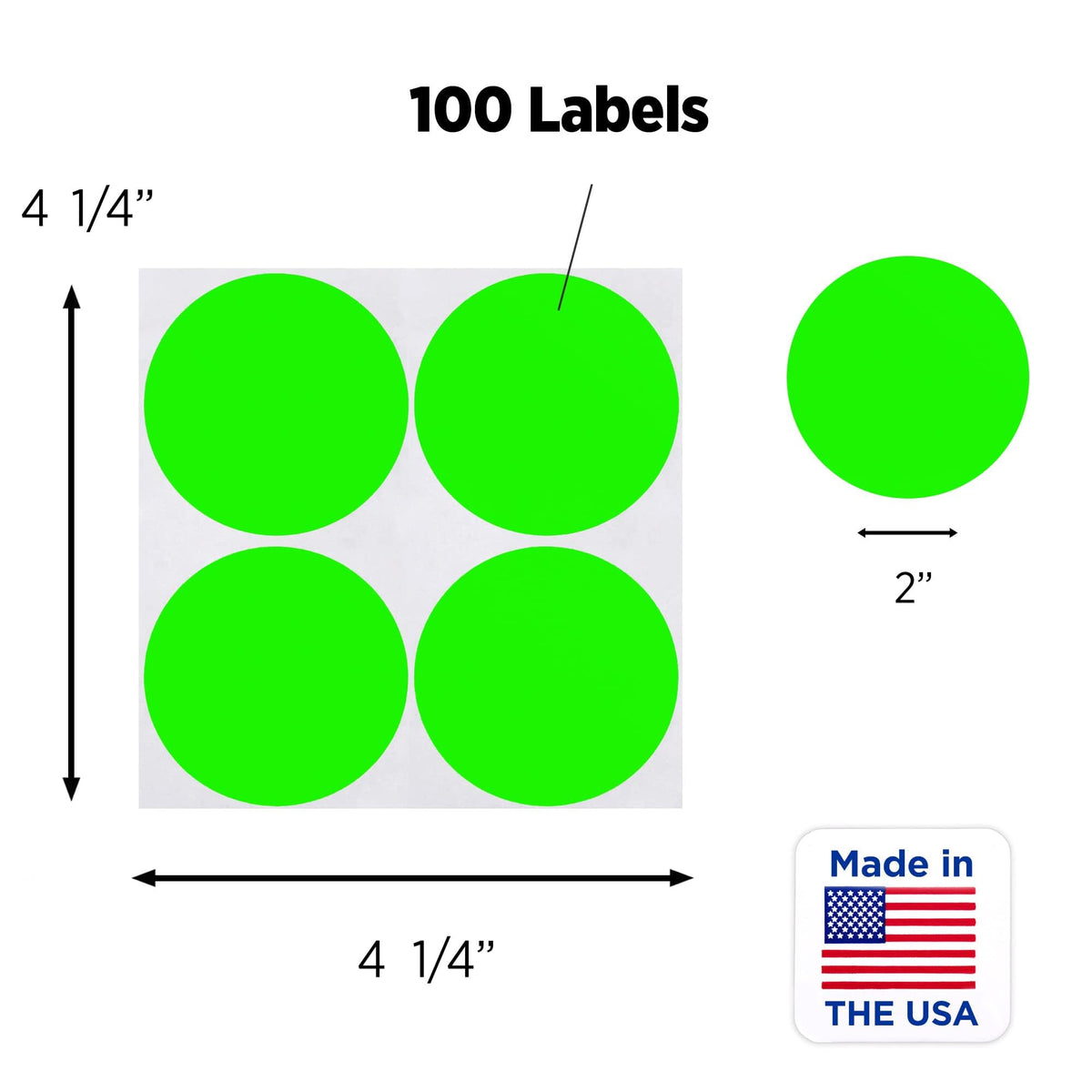 ChromaLabel 2-inch fluorescent green round removable color-coding labels for warehouse inventory, 100 high visibility stickers.