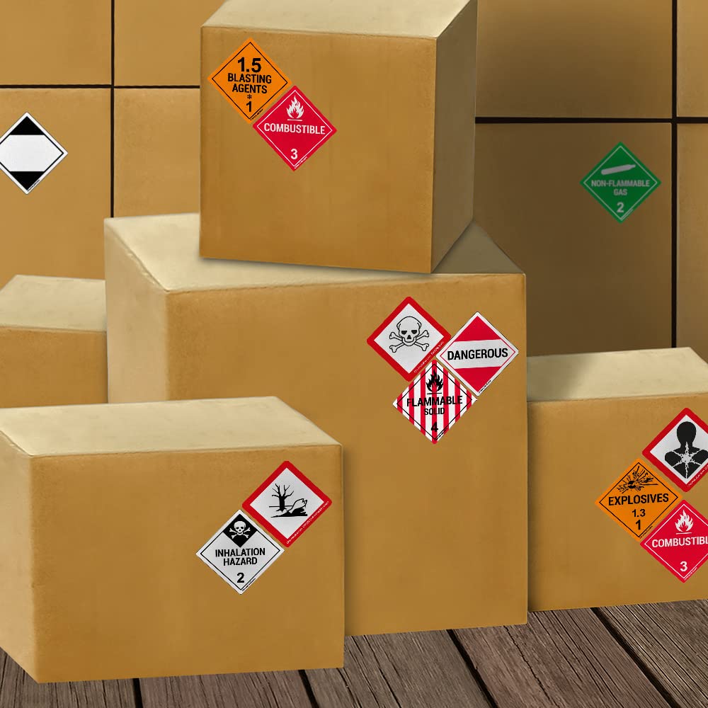 ChromaLabel 4x4 GHS02 Flammable hazard label on a roll, durable square D.O.T. industrial label for safety and compliance.