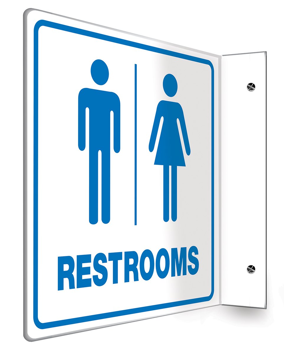 AccuformNMC "Restrooms", 90D Projection Sign, 8" x 8" Panel