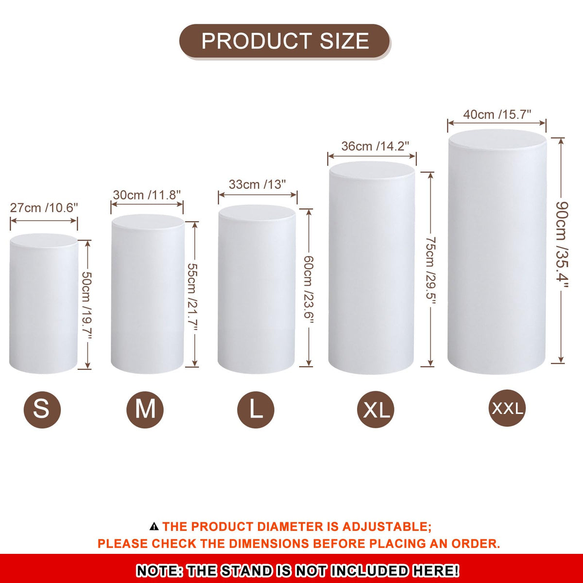 uxcell Set of 5 Cylinder Spandex Stand Cover White S/M/L/XL/XXL