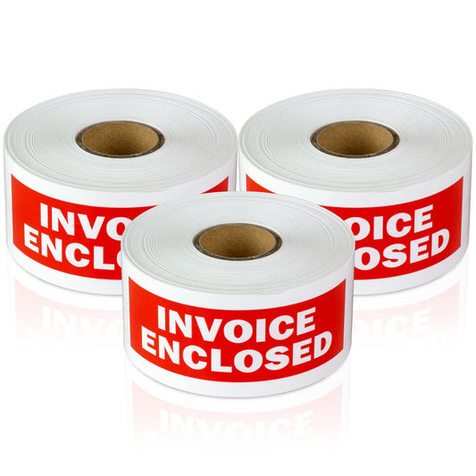 Invoice Enclosed Stickers (4 x 1.5 inch, Red with Bold Letters - 900 Labels) Invoice Enclosed Labels for Freight Forwarding, Shipping & Handling - Strong Adhesive Invoice Inclosed