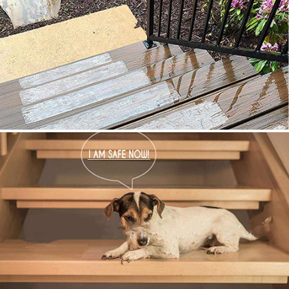 Anti Slip Floor Tape, 12 Strips Adhesive Non Skid Grip Treads Transparent Gritty Textured Bathroom Stairs Safety for Seniors