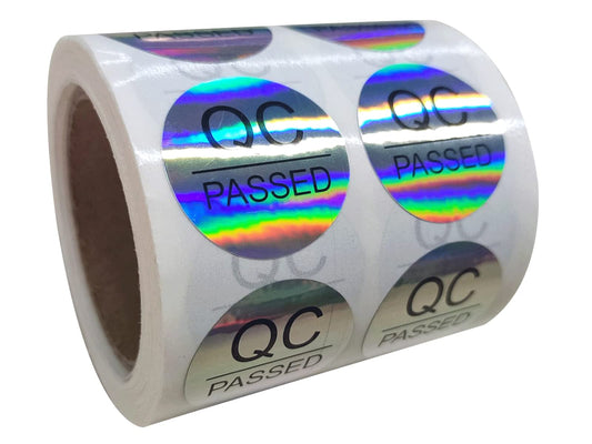 QC Passed Stickers 1" 500 Pcs Hologram QC Pass Stickers for Warehouse Inventory Quality Control Check Tested Pass Approval Holo 1 inch
