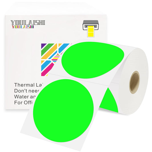 3 X 3 Inch Color Coding Dot Labels Circle Thermal Printable Waterproof 500 Pcs Round Stickers Adhesive Writable for Office, Home, Garage, DIY Sticker, Barcodes, Name Tag, Fluorescent Green